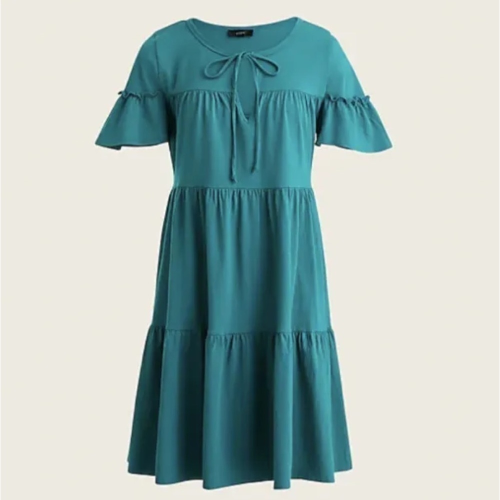 NWT J. Crew Broken-in jersey tiered ruffle mini dress in teal
